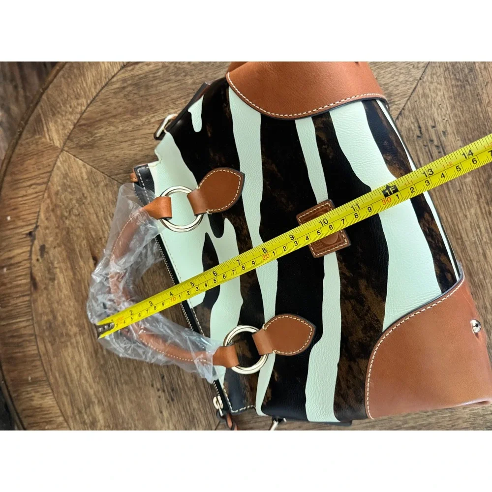 Dooney & Bourke Zebra Print Satchel Bag Tan Leather Trim NWT V1233052